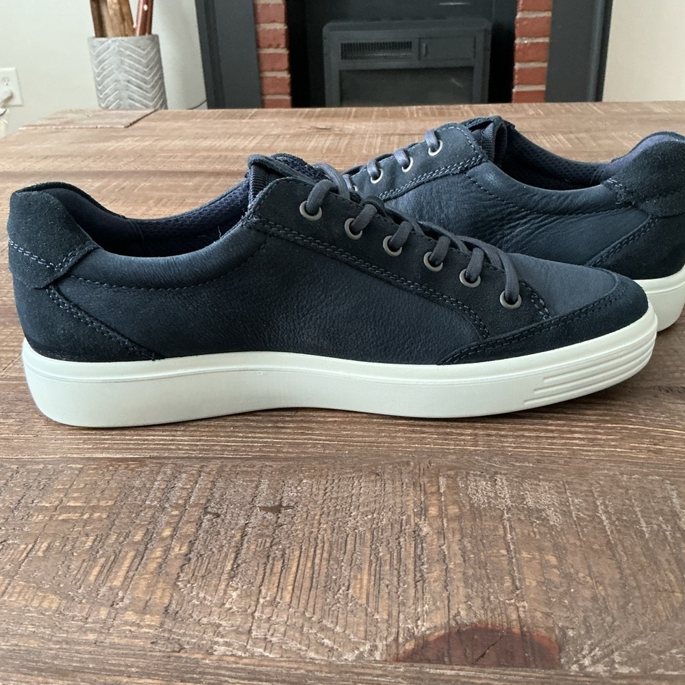 Ecco Soft 7 Dark Blue Leather Suede Low Top Sneaker Comfort Casual Size 9.5 Men - Picture 5 of 10